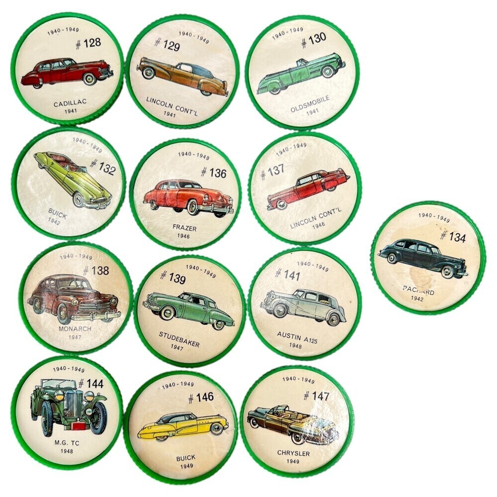 Jell-O Hostess Picture Wheel Cars Automobiles 12pc +1 Random Bundle 1940s Green